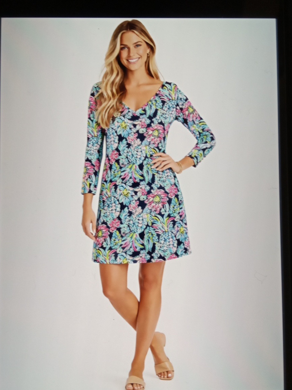 Lilly Pulitzer Kaisley Dual Neck Dress High Tide Navy Pineapple Paradise Womens